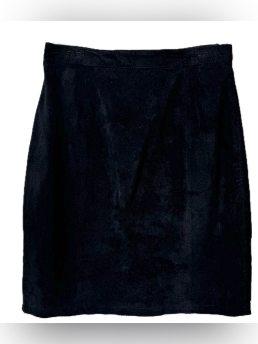 Vintage International Leather Collection Black Suede Leather Pencil Skirt Y2K